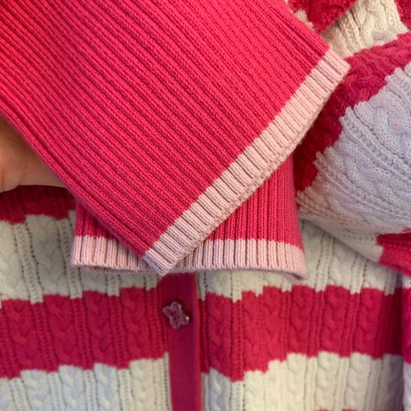 Pink Tartan Striped Preppy Cotton Sweater Knit V-Neck Size M - Picture 5 of 6